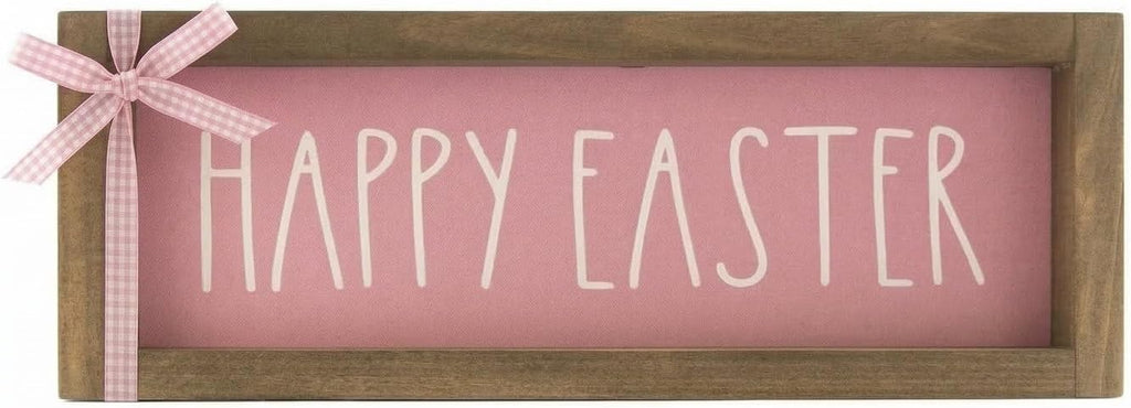 Happy Easter Sign, Wooden Pink Easter Table Top Decorations Indoor, Spring Wood Decorative Signage Wall Art Living