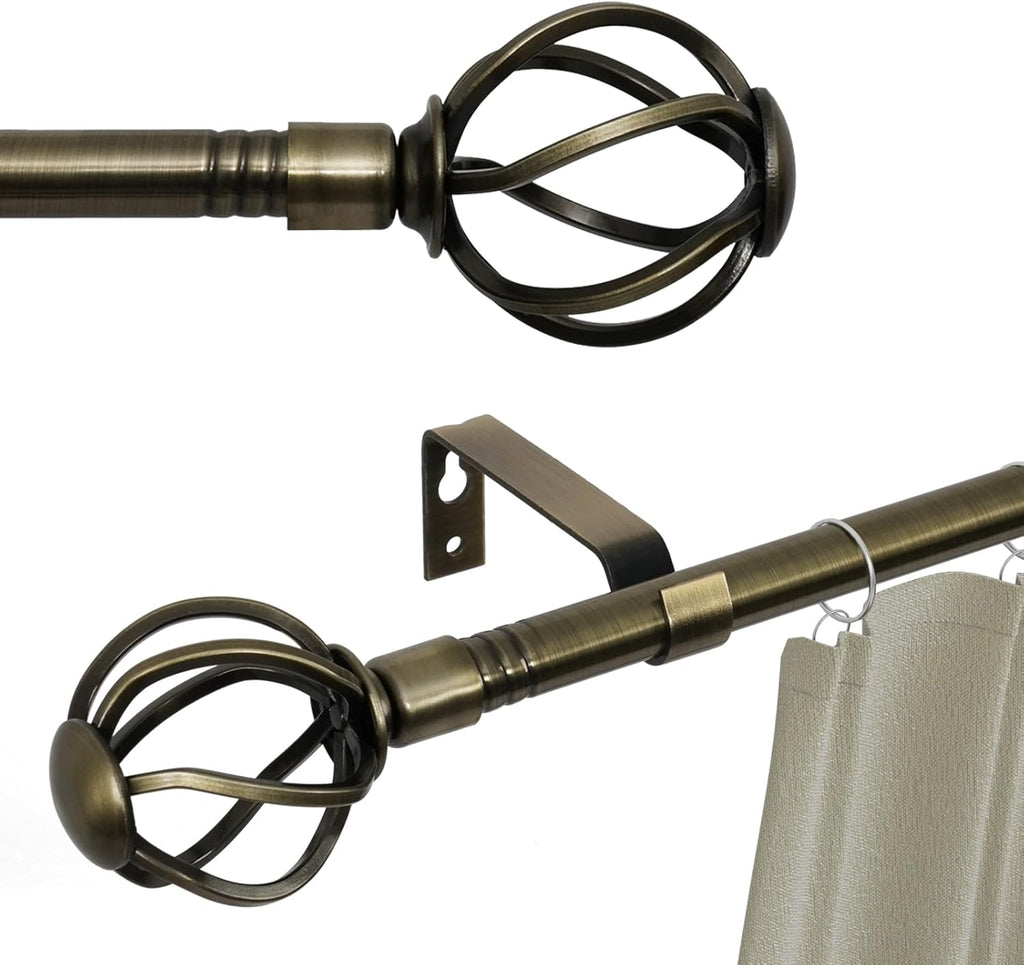 Antique Brass Curtain Rod, 5/8 inch Curtain Rod Set with Twisted Finials Ends, Heavy Duty Drapery Rod