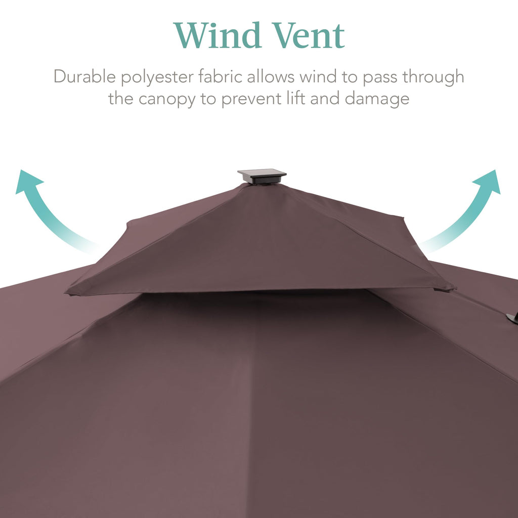 10x10ft Cantilever Patio Umbrella w/Base Included, Solar LED Lights 360 Rotation Large Offset Hanging Outdoor Shade