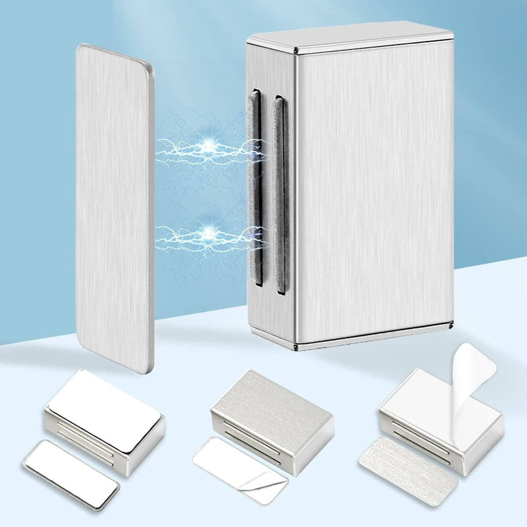 No Drill Adhesive Magnetic Door Catch - 17lb Holding Force, Cabinet Magnets & Drawer Closure, Self-Stick Stainless