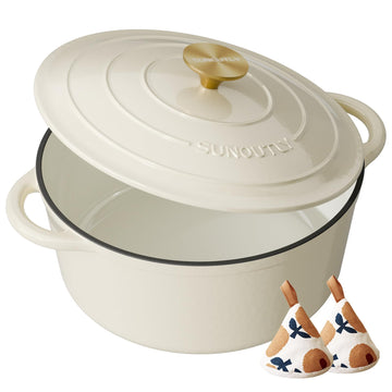 Enameled Cast Iron Dutch Oven, 4.5QT Pot with Lid, Cream White