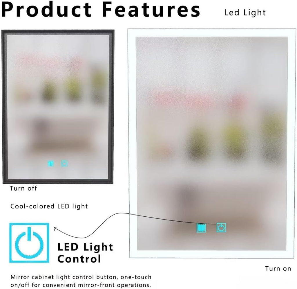 15.98" x 22.05" LED Bathroom Medicine Cabinet, Wall Mounted Mirror Cabinet with White LED Light, Anti-Fog Mirror