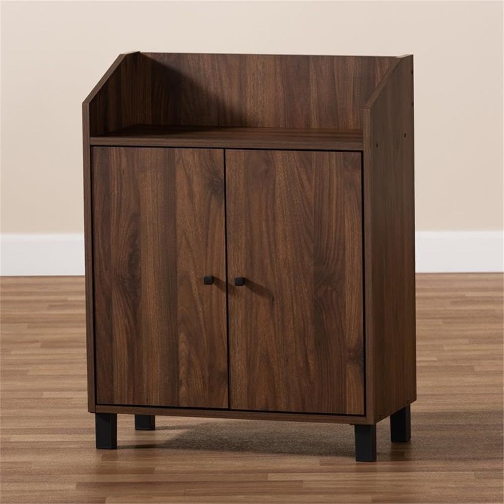 Rossin Modern and Contemporary Walnut Brown Finished 2-Door Wood Entryway Shoe Storage Cabinet with Open Shelf