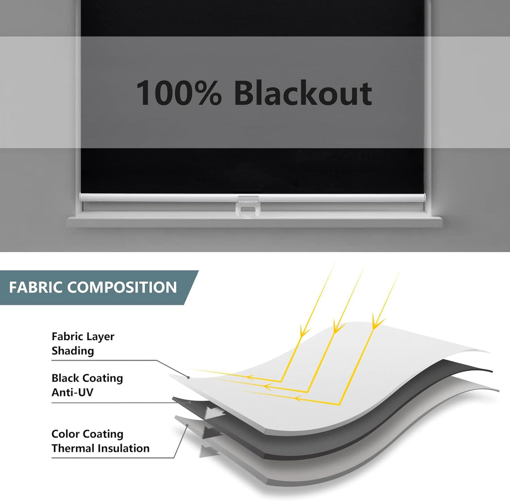 Blackout Cordless Roller Shade for Indoor Windows, Black | Black Out Window Shade with Spring System, Thermal