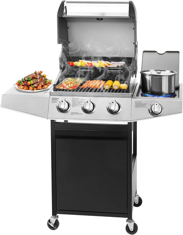 6-Burner Propane Gas Grill with Side Burner, 72,000 BTU BBQ Grill with Porcelain-Enameled Cast Iron Grates, Built-In Thermometer and Oil Tray for Outdoor Patio