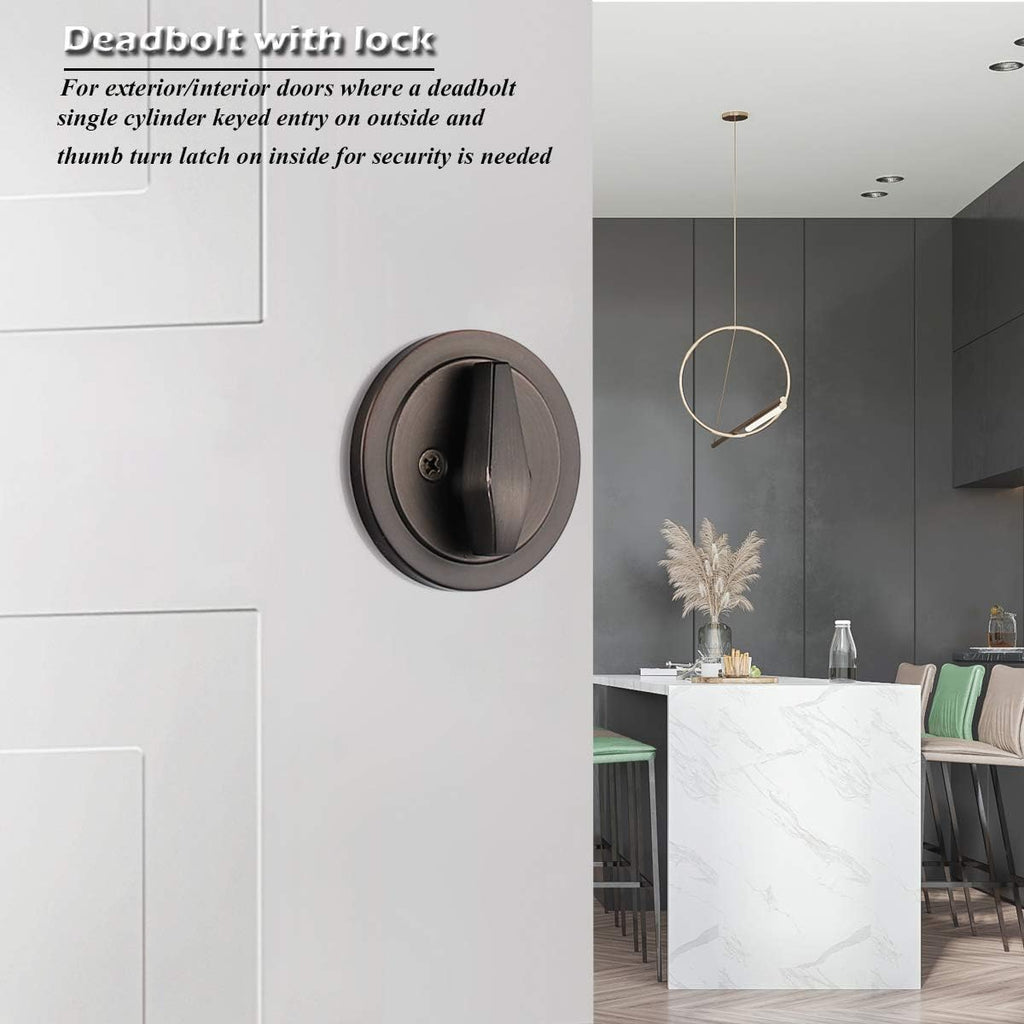 3 Keyed Alike Single Cylinder Deadbolts Entry Door Knobs Locks, Oil Rubbed Bronze
