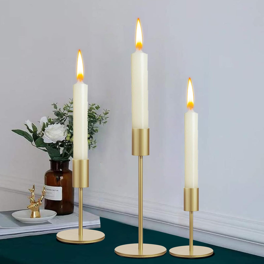 Taper Candle Holder Set of 6, Brass Gold Tall Candlestick Holders