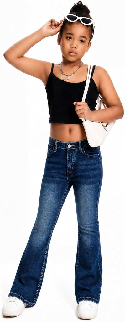 Girls Baggy Ripped Jeans Wide Straight Leg High Waisted Denim Pants