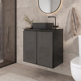 24" Black Steel Bathroom Vanity Set with Tempered Glass Countertop - Industrial Vanity Cabinet