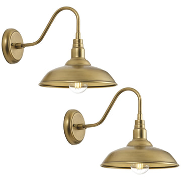 Brass Outdoor Gooseneck Light, 10'' Diameter Gooseneck Barn Wall Sconce for Porch, Exterior Waterproof Farmhouse