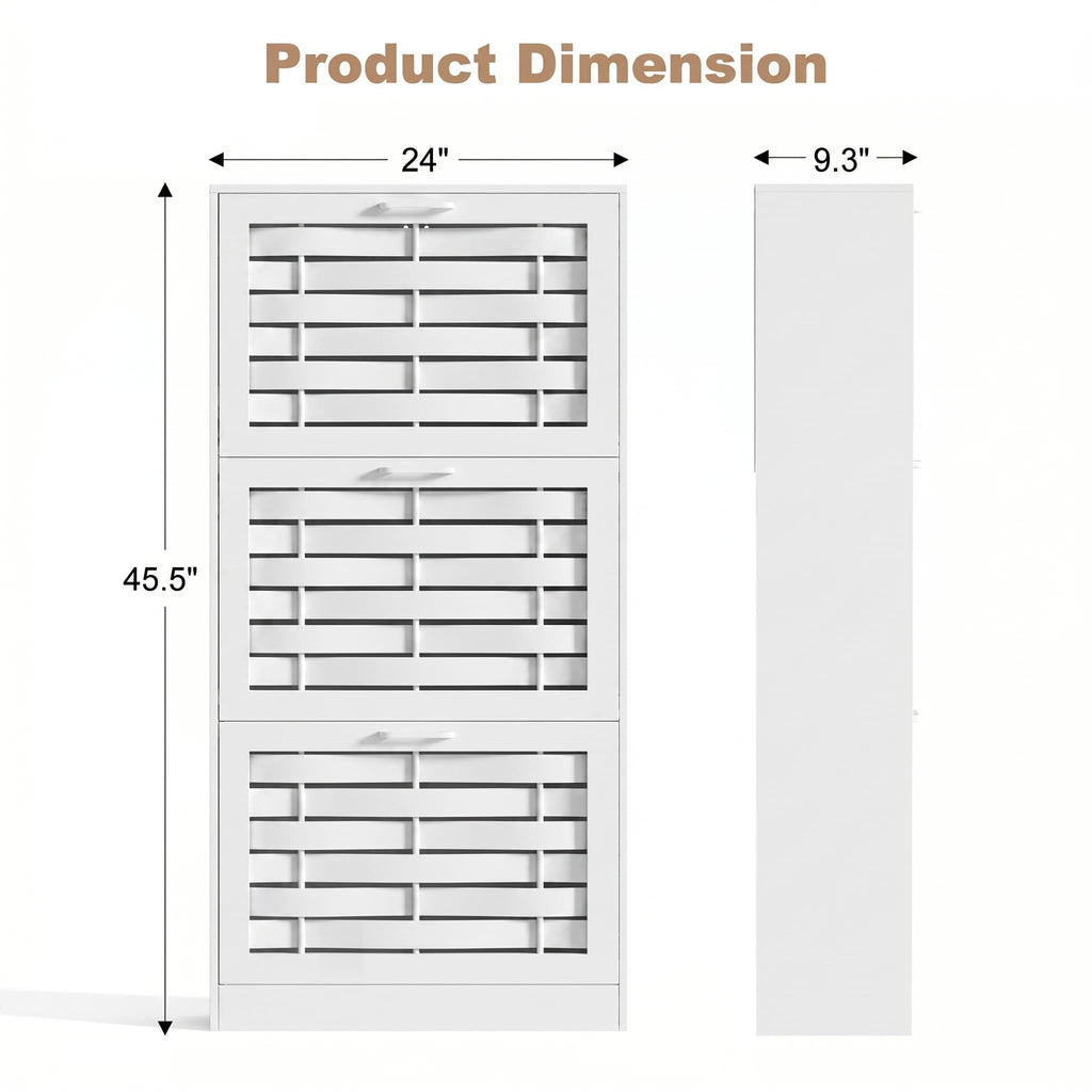 White Shoe Cabinet Storage with 3 Flip Drawers