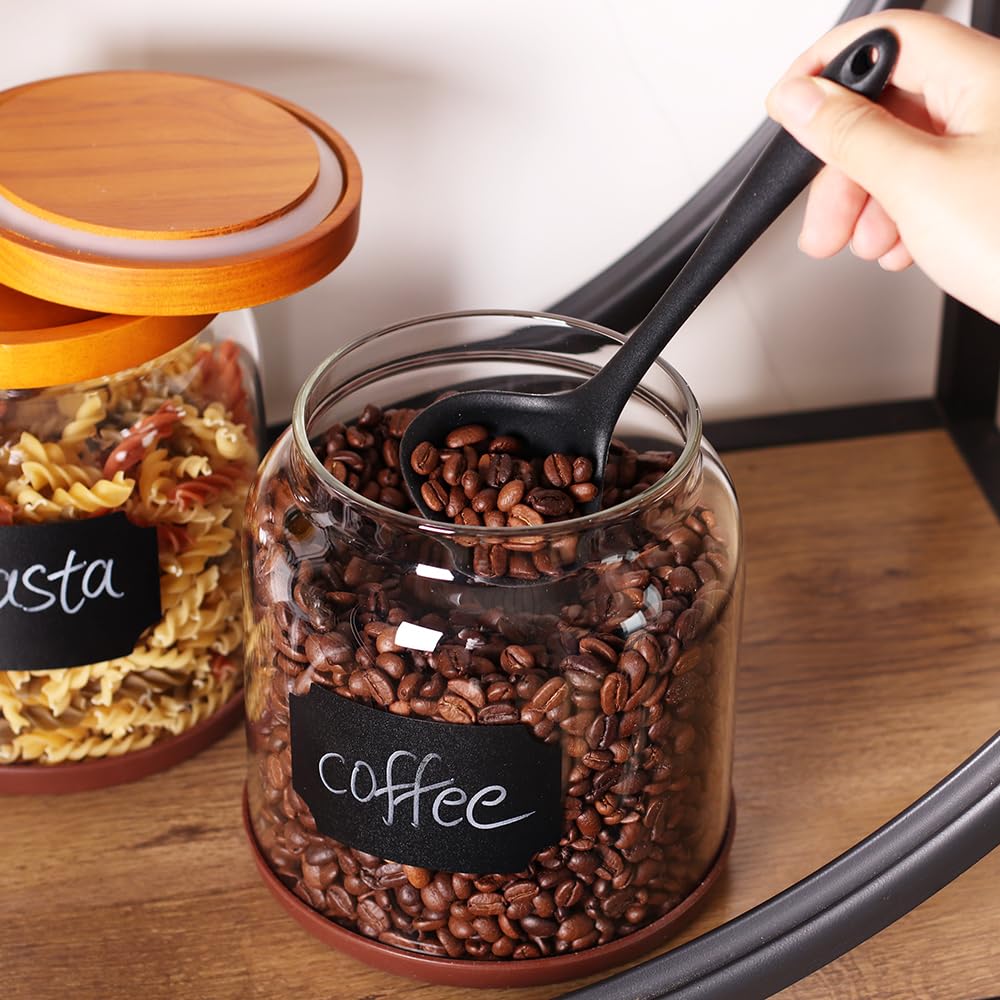 2-Pack Striped Borosilicate Glass Airtight Canisters - Big mouth Large Capacity, Acacia Wood Lid, Food Storage Jars