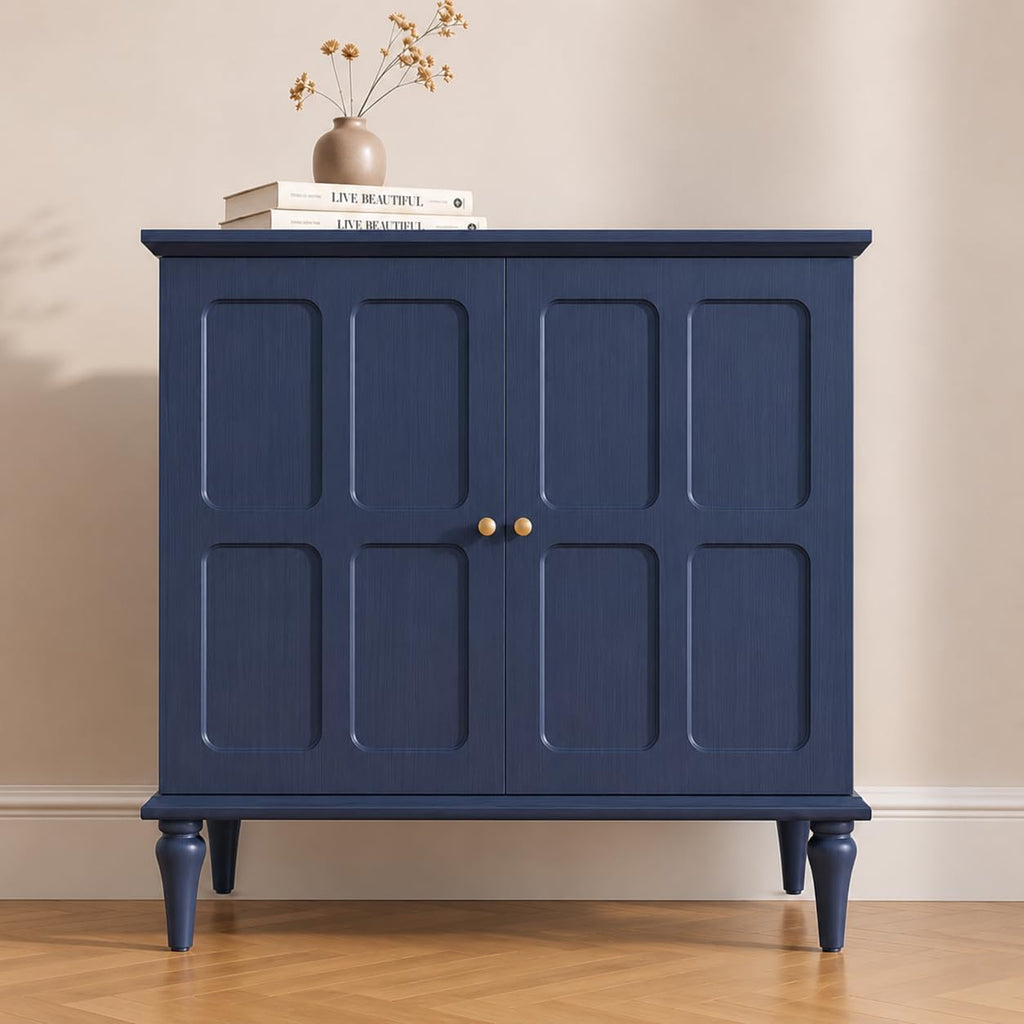Blue Sideboard Buffet Cabinet with Storage, Mid-Century Modern Storage Cabinet with 2 Doors and Adjustable Shelves