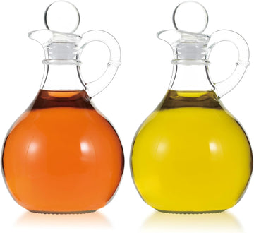 Oil and Vinegar Cruet, Glass Oil and Vinegar Dispenser with Airtight Stopper, Glass Condiment Container - Set of 2