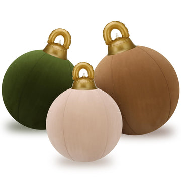 3 Pcs Giant Velvet Christmas Inflatable Ball Ornament 24" 20" 18"