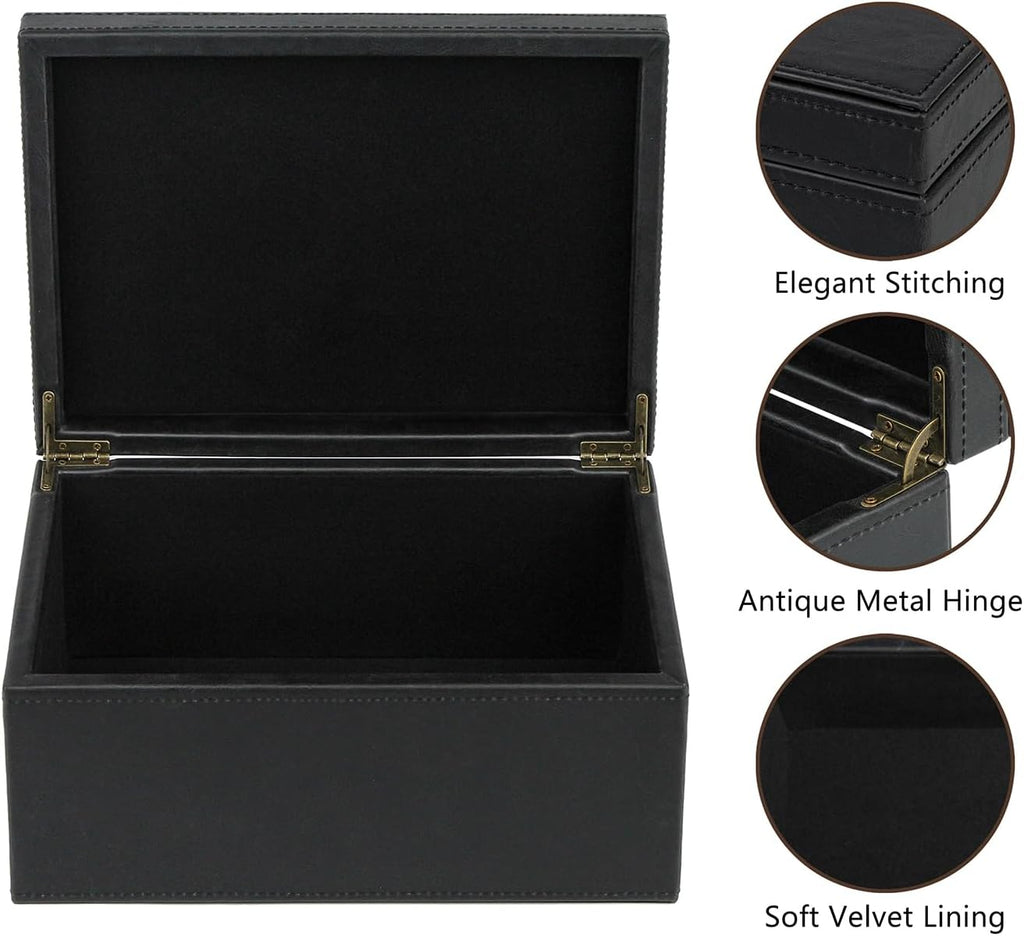 Faux Leather Decorative Box, Large Wooden Structure Keepsake Box Accessory Organizer Jewelry Organizer with Hinged