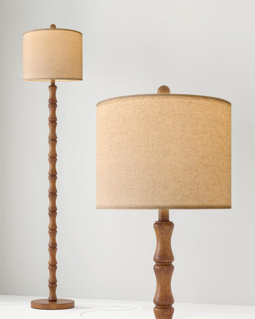 62" Farmhouse Floor Lamp, Rustic Standing Lamp with Linen Shade and Rotary Switch, Resin Corner Floor Lamp Decor