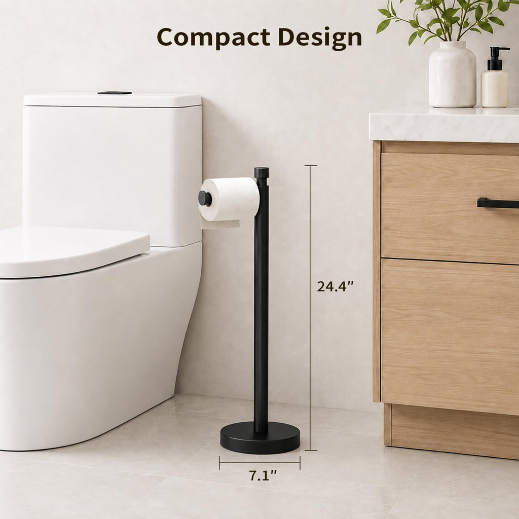 Toilet Paper Holder Stand with Weighted Base, Matte Black