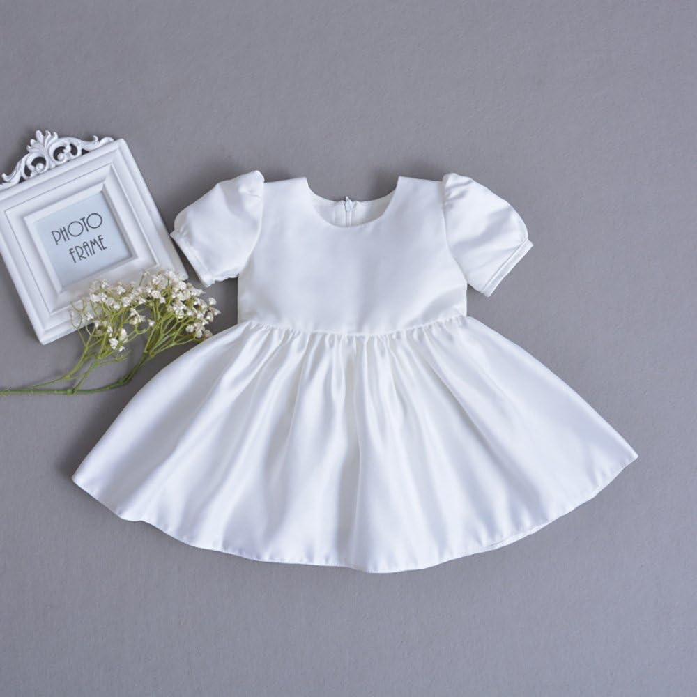 Baby Girls 3Pcs Organza Lace-Overlay Christening Gown Baptism Dress with Bonnet