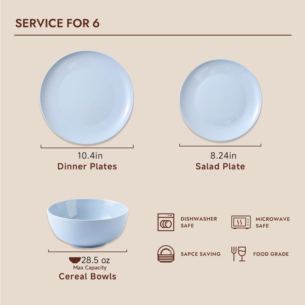 18-Piece Bone China Dinnerware Set for 6, Misty Blue