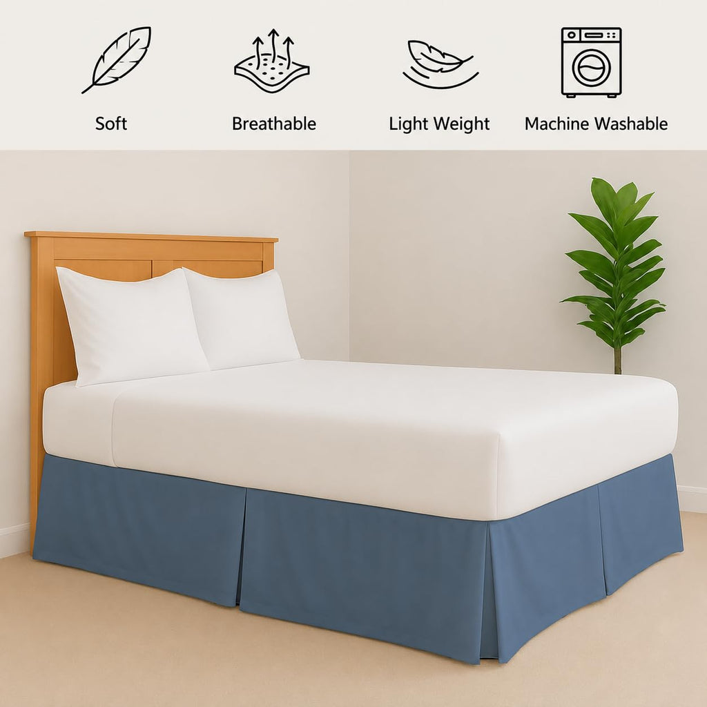 Split Corner Bed Skirt Twin 18 Inch Drop - 100% Microfiber - Platform Style, Lake Blue Solid, 3-Sided Pleated