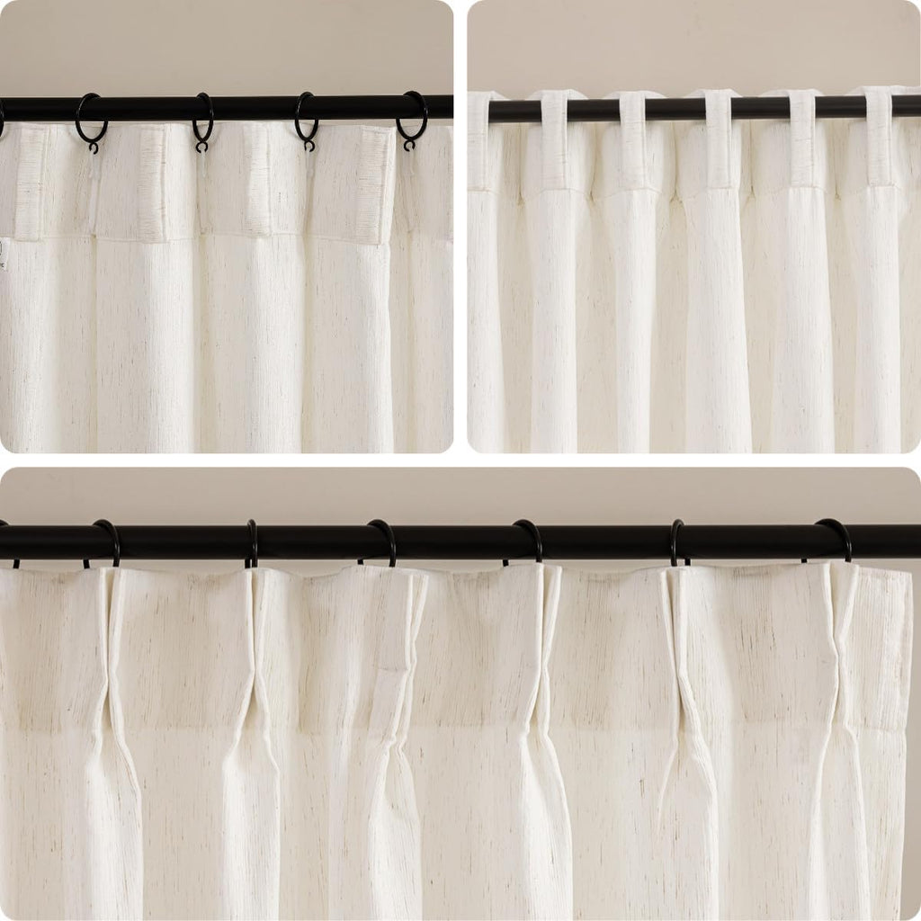 Pinch Pleated Curtains 96 Inches Long 2 Panels for Living Room Bedroom, Semi Sheer Light Filtering Curtain Boho