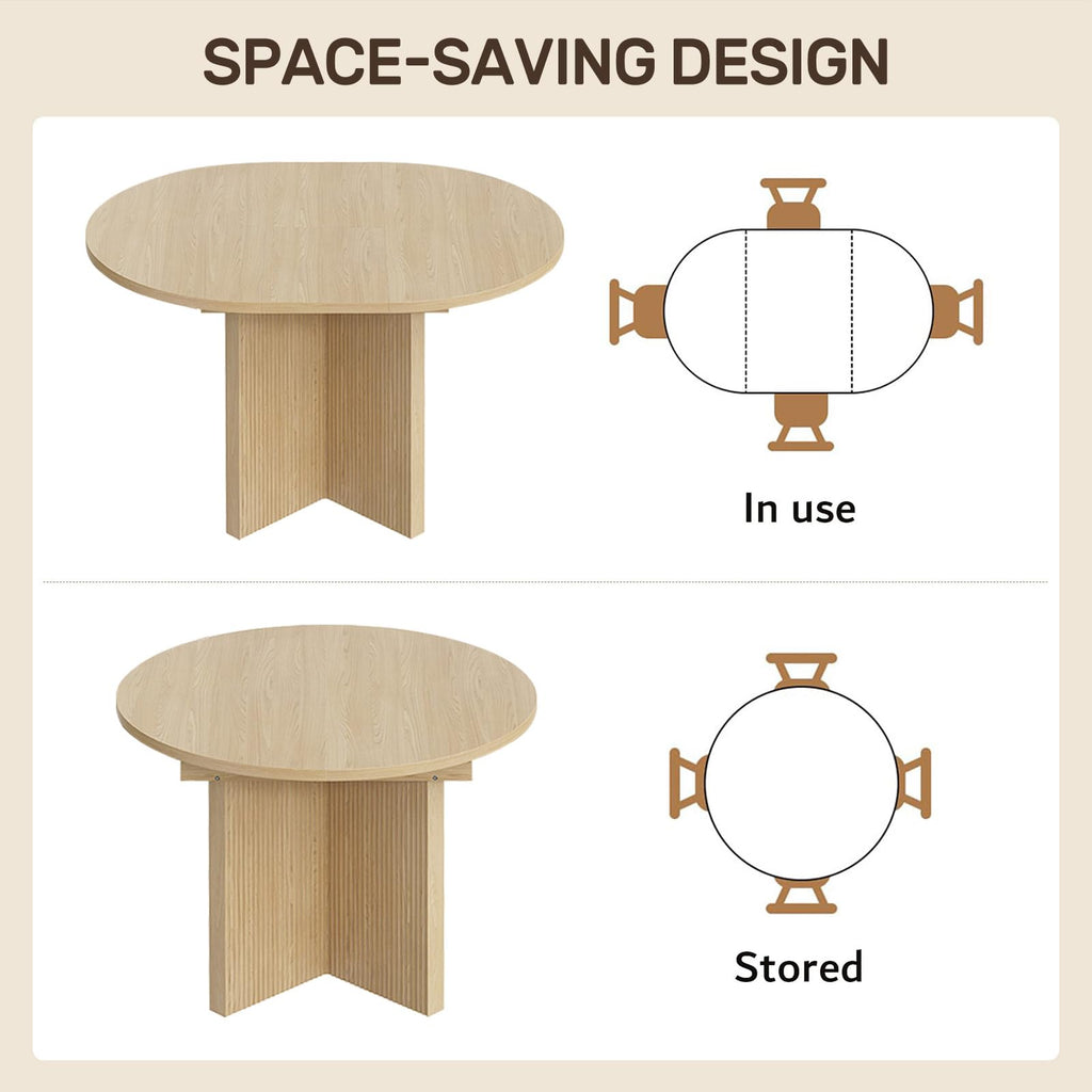 Extendable Dining Table, 35.4" Round to 47.2" Oval Wood Dining Table with Extension Leaf, Modern Expandable Kitchen