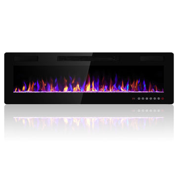 50 Inch Electric Fireplace Insert Ultra-Thin - Recessed & Wall-Mounted Fireplace Heater with Thermostat, Adjustable