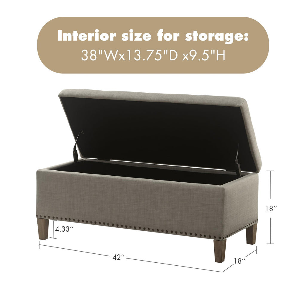 Entryway Accent Bench Flip Top Storage Bench Ottoman, Nailhead Trim, Tufted Padded Top, Modern Bed End Bench Storage