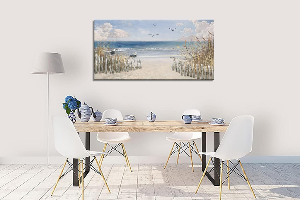FC3750 Sandy Beach Wall Art Canvas Print Wall Art Seascape Blue Print Painting Abstract Coastal Picture Modern Ocean
