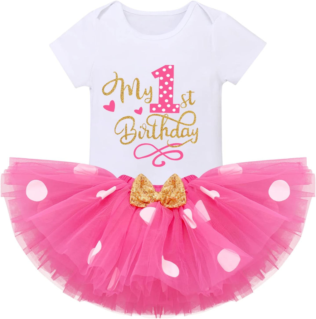 Cake Smash Wild One First Birthday Clothes for Baby Girls Polka Dots Romper Tulle Dress Ear Princess Outfits