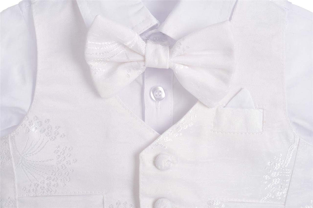 Baby Boys White Suit Christening Clothing Baptism Outfits with Bonnet Long Sleeve Floral