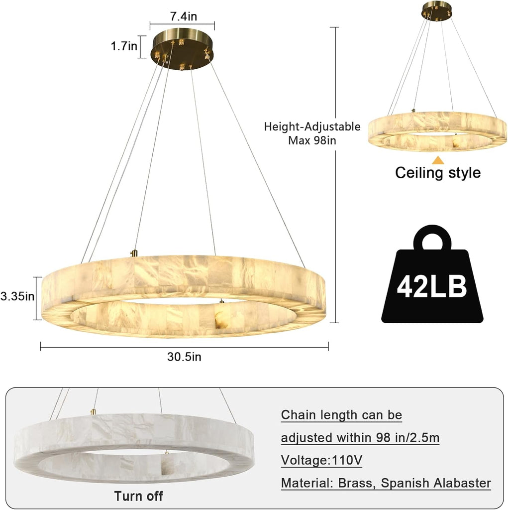 Alabaster Round Chandelier, D30in Modern Marble Dining Room Chandeliers, White Foyer Chandelier for Dining Room Light Fixture, Living Room, Bedroom Lights, Foyer, Kitchen A125-B0DMVFP34N