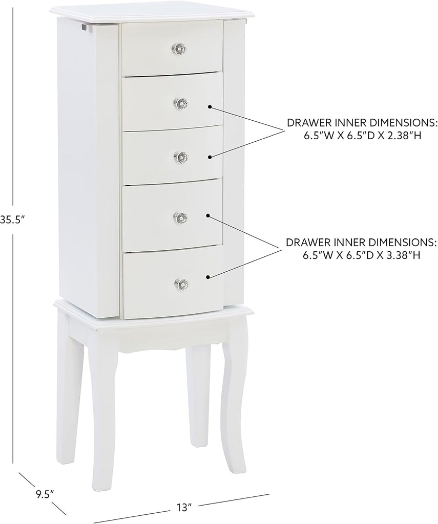 Furniture Jewelry Armoire, White, 13"x 9.375"x 35.5"