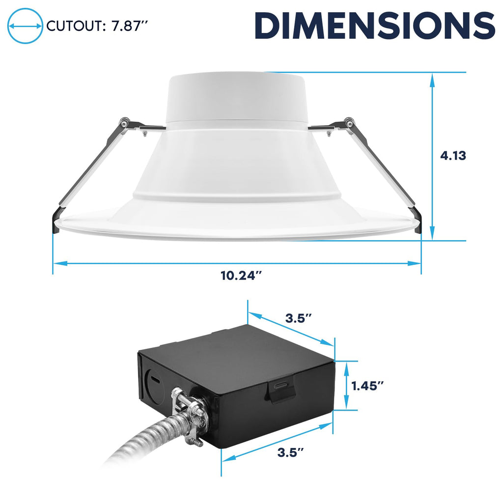 8 Inch Commercial LED Recessed Light, Canless Downlight with J-Box, 5CCT 2700K-5000K, Dimmable, 16/21/27W