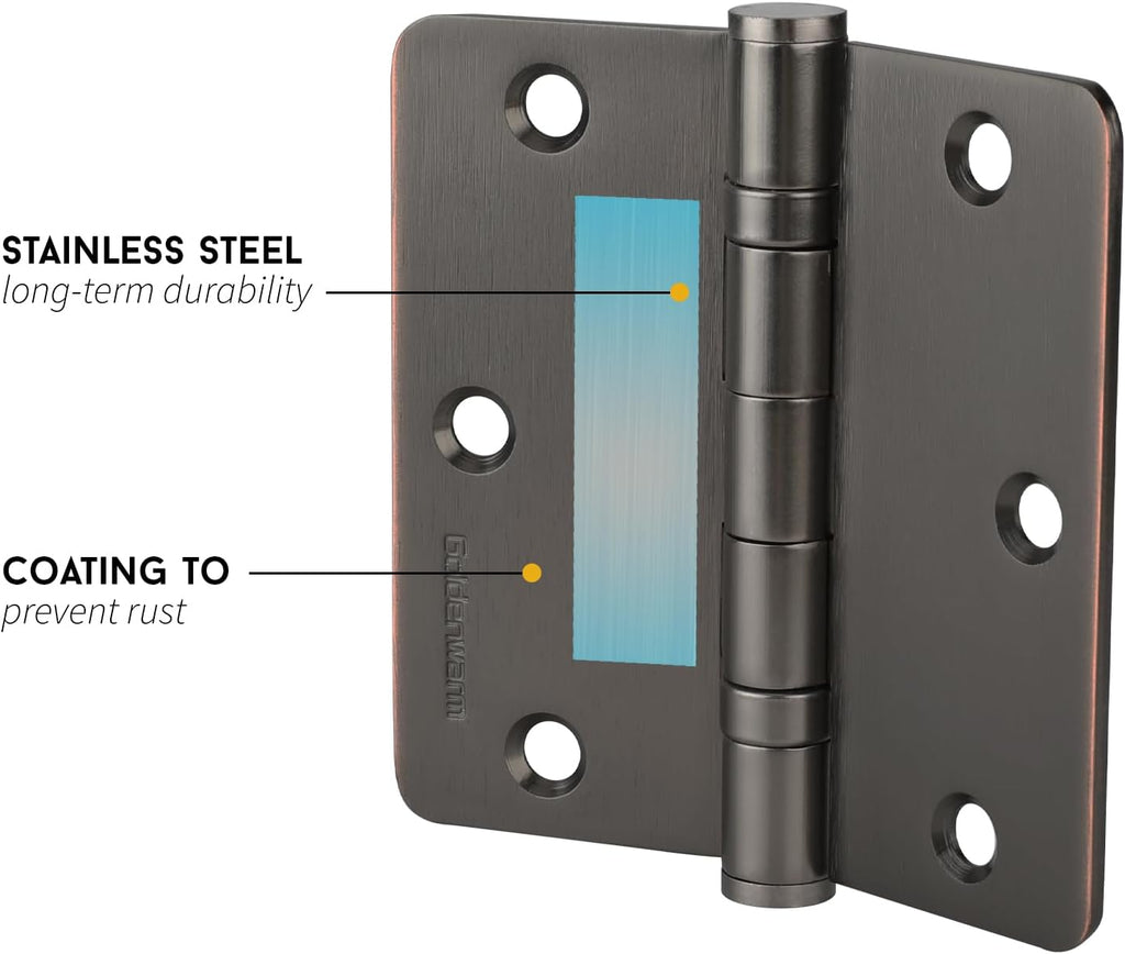 3 Pack 304 Stainless Steel Door Hinges, Oil Rubbded Bronze Non Removable Pin Heavy Duty Ball Bearing Door Hinges 3.5