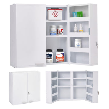 Large Locking Medicine Cabinet, 11 Shelves, Metal, Wall Mounted