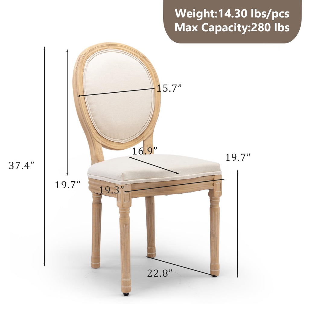 French Country Dining Chairs, Beige Linen, Set of 6