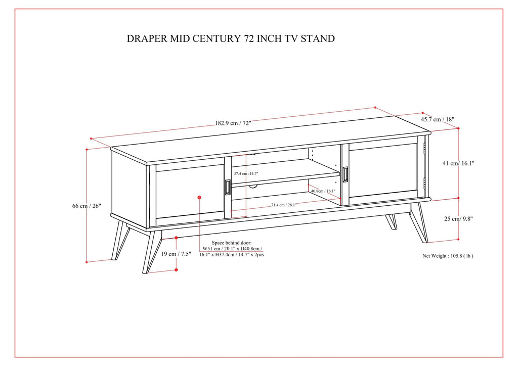 Draper 72" Wide Solid Wood TV Stand in Teak Brown