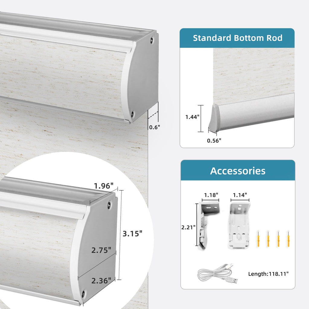 Motorized Light Filtering Roller Shade 70% Blackout Linen White