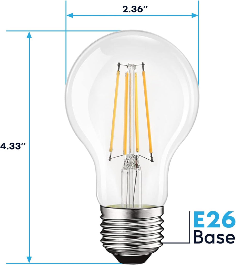 Vintage A19 LED Light Bulbs 60W Equivalent, 3000K Soft White Dimmable, 800 Lumens, Standard LED Edison Bulb 8W, UL
