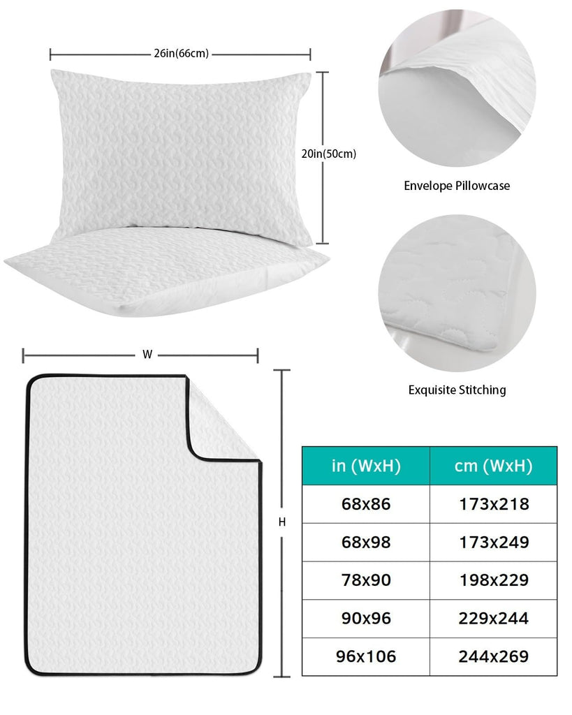 Ticking Quilt Set 3 Pieces Quilted Bedspread- Soft, Light Airy Mint Blue Lightweight Quilt with 2 Pillow