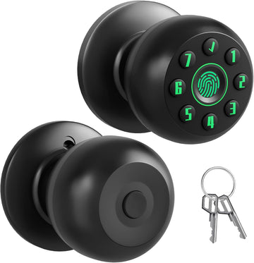 Smart Fingerprint Door Knob , Biometric Door Lock with Code & Key, Auto-Locking Thumbprint Door Knob for Interior