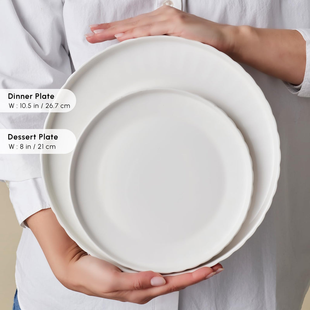 24-Piece Bone China Pumpkin Dinnerware Set for 6, White Elegant Tableware, Plates and Bowls Set, Durable Fine China