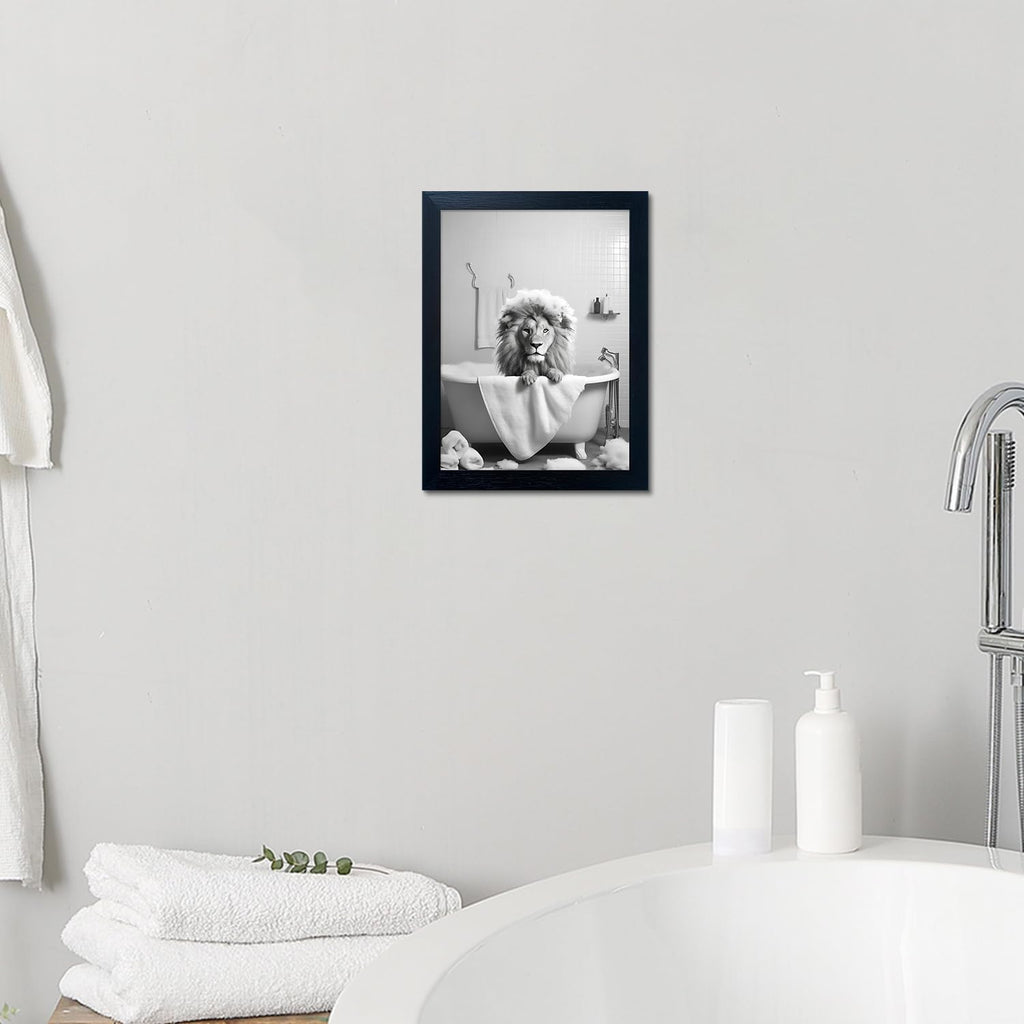 Black and White Lion Canvas Wall Art Bathroom Pictures Paintings for Wall Decor Funny Bathroom Wall Art Framed Animal