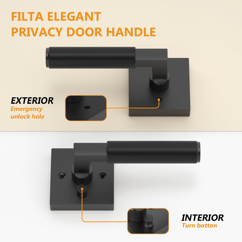 4 Pack Matte Black Privacy Door Handles, Knurled Door Levers Interior Matte Black Door Lever Bathroom Door Knobs