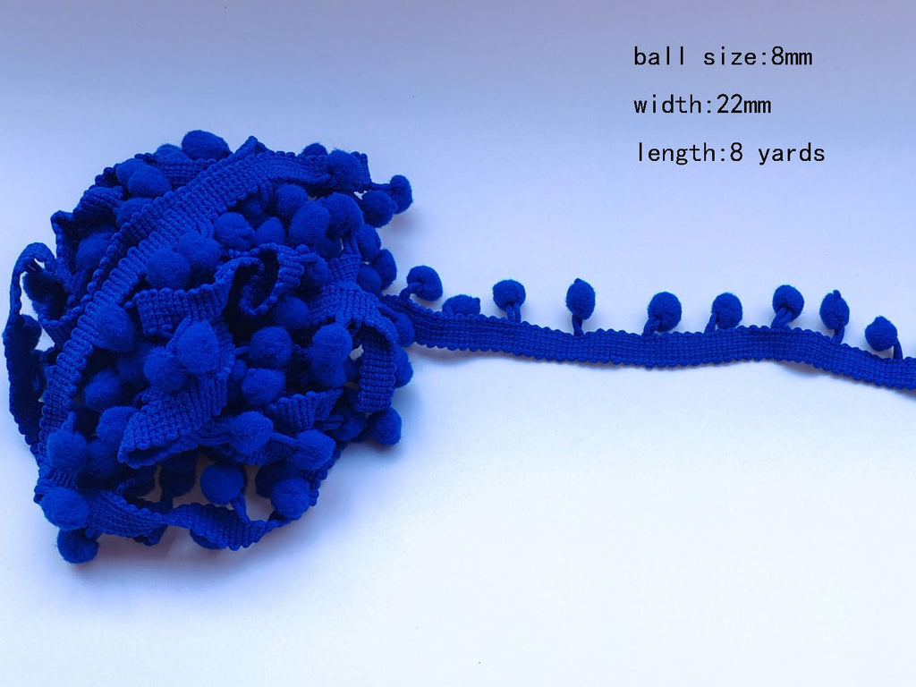 Pom Pom Trim 8 Yards 8mm Ball Fringe Trim for Sewing Accessory Decoration DIY Crafts (Royal Blue, 8mm 180812)