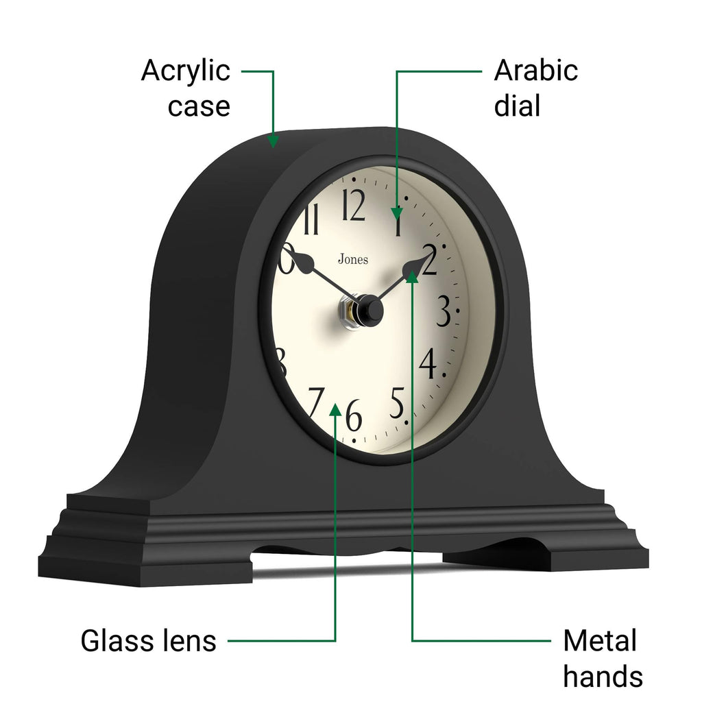 Speakeasy Small Mantel Clock | Napoleon's hat Design | Black