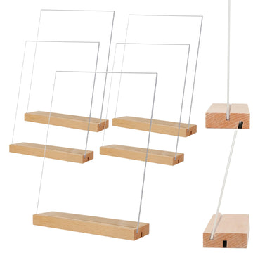 8.5 x 11 Acrylic Sign Holder with Wood Base 5 Pack L/T Shape Vertical or Slant Back Display for Wedding, Restaurant