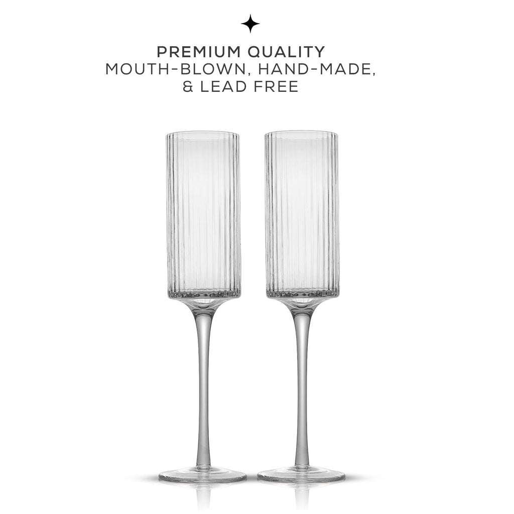 Elle 5.7oz Champagne Glasses, Fluted Glass Flute Set of 2, Vintage Style Unique Drinking Cocktail and Mimosa Glasses